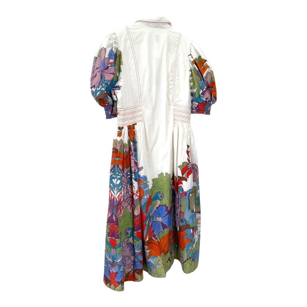Anthropologie Maeve Puff Sleeve Smocked Shirt Dress Tropical Print Size XL - Picture 8 of 10